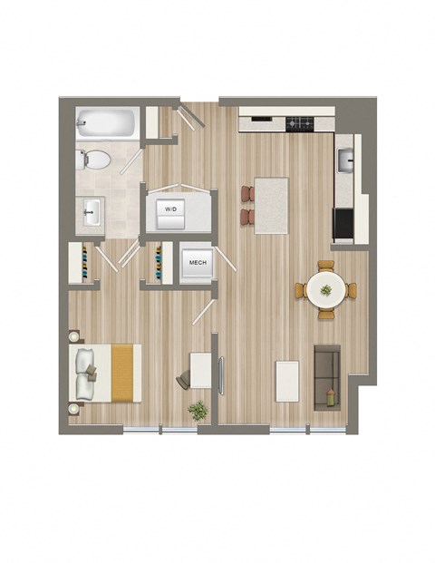 Floor plan for 1 bed, 1 bath, 538 sqft